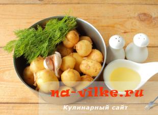 Смажена картопля з часником і зеленню Посмажити молоду картоплю в шкірці на сковороді