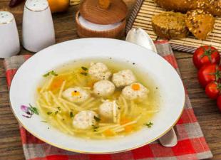 Soup with meatballs and noodles Mushroom soup with meatballs and noodles